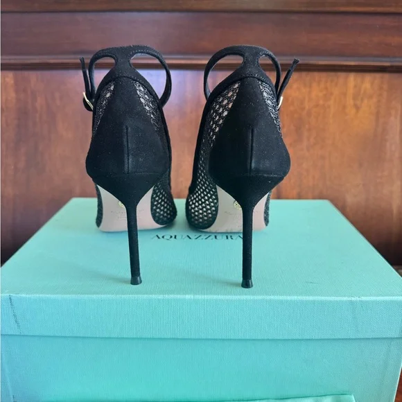 Aquazzura Asha Mesh Leather Pump 85 Black Heels – Size 37 – NIB - Picture 5 of 12